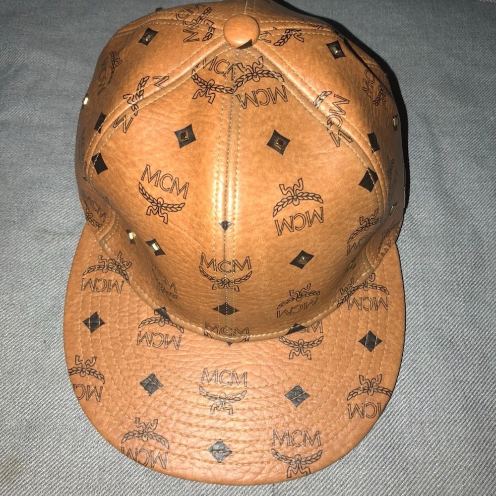 MCM Visetos Leather Cognac Cap Size Small Unisex